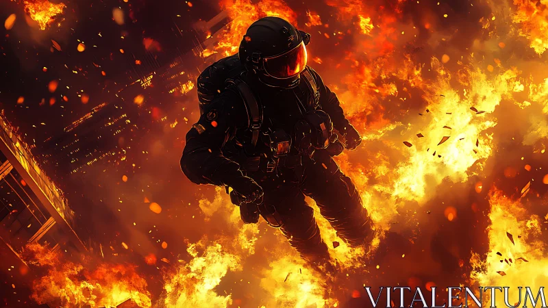 Astronaut Bravely Leaping Through Intense Inferno