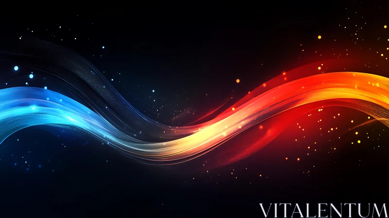 Flowing blue and red light waves merge in cosmic contrast