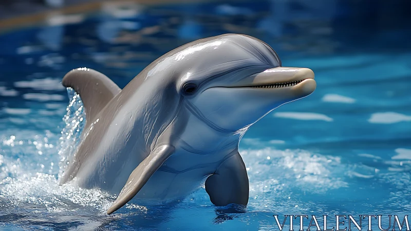 Digital dolphin model emerges from blue water surface