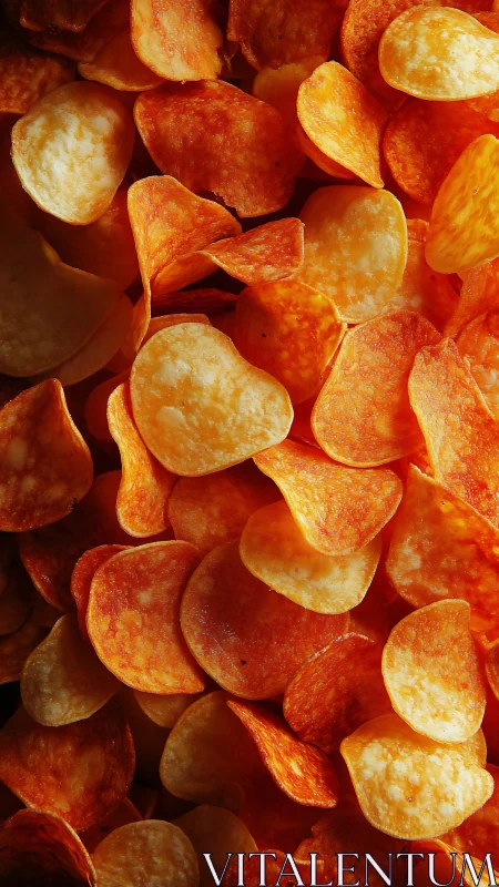 Golden and spicy potato chips glow under warm light.