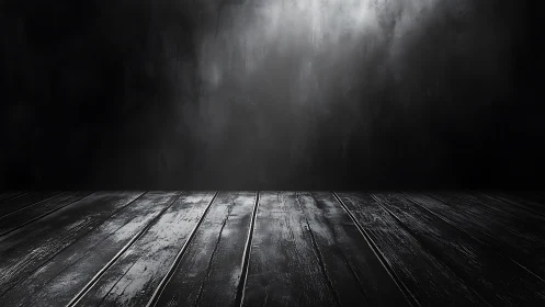 Moody dark wooden floor waits beneath a dramatic spotlight glow