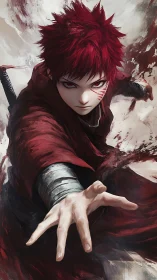 Red haired anime fighter extending hand in dynamic pose.