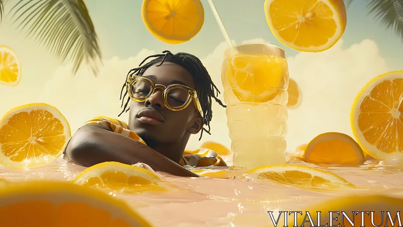 Sunlit daydream lets a relaxed swimmer float in citrus bliss