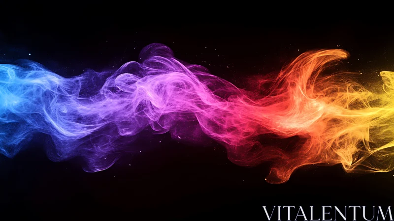 Vibrant neon smoke waves flow across a deep black void