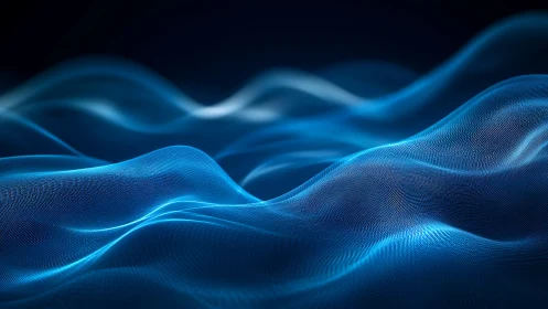Digital blue wave surface forms layered, flowing topology