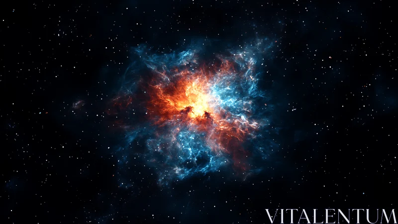 Centralized nebular cloud with contrasting color regions.