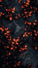 Glowing orange leaves drift gently across deep midnight stone