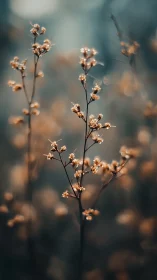 Dried wildflower stems glow through soft autumn bokeh haze.