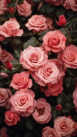 Pink and Coral Roses in Dense Bloom.