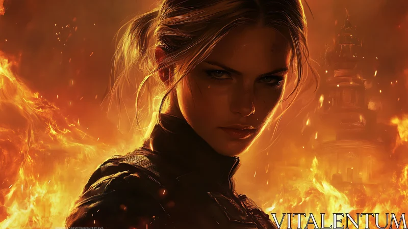 Woman Engulfed in Flames. Intense Digital Fantasy.