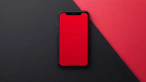 Black smartphone mockup with vibrant red display screen