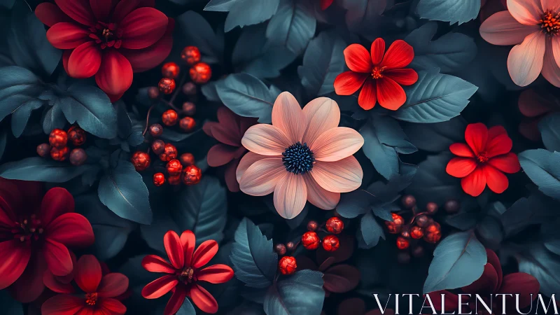 Blooming Red Florals with Jewel Tones in Twilight.