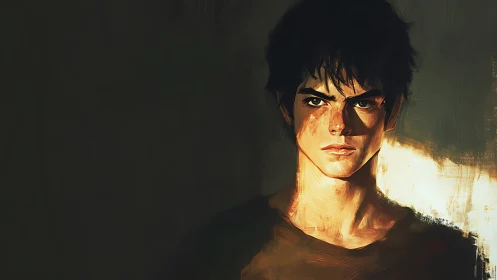 Brooding young man in chiaroscuro digital portrait study.