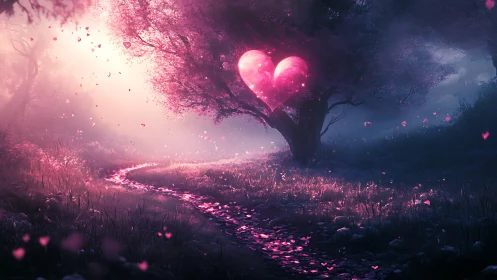 Glowing Heart Tree in an Enchanted Landscape.