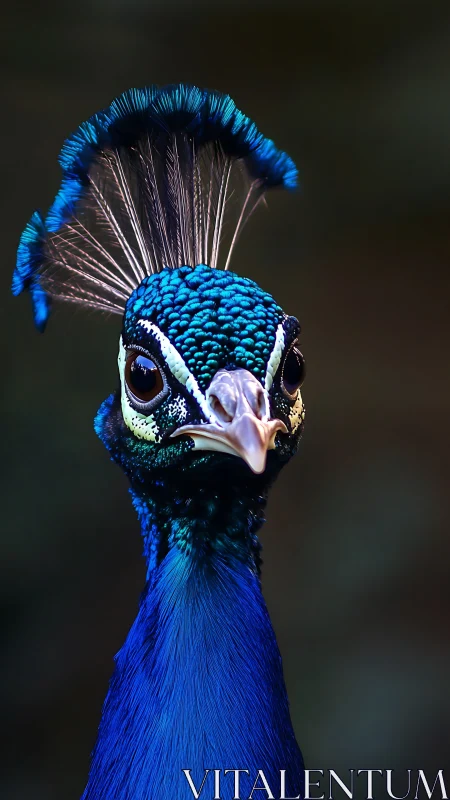 Curious blue peacock gazing ahead with bright, playful charm.
