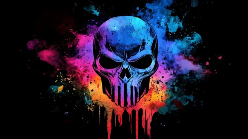 Vivid neon skull over black with dripping paint effect.