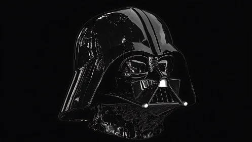 Glossy black sci-fi respirator helmet in dramatic low-key lighting