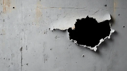 Broken concrete wall exposes dark void and rough edges.
