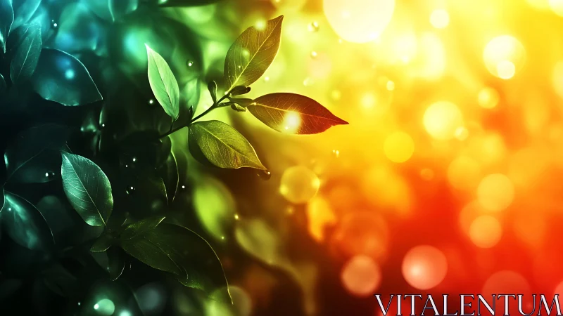 Prismatic leaf chorus bathing in rainbow forest light.