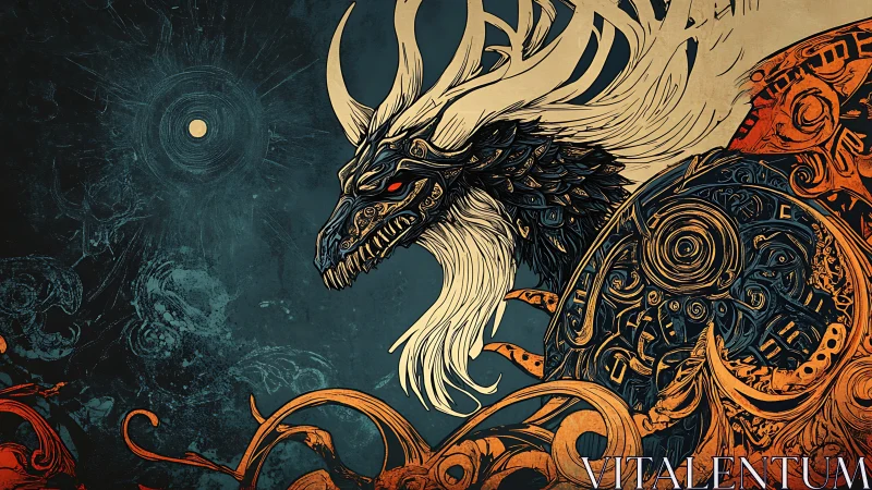 Clockwork Wyrm Under Eclipse, Coiled in Ember Sigils.