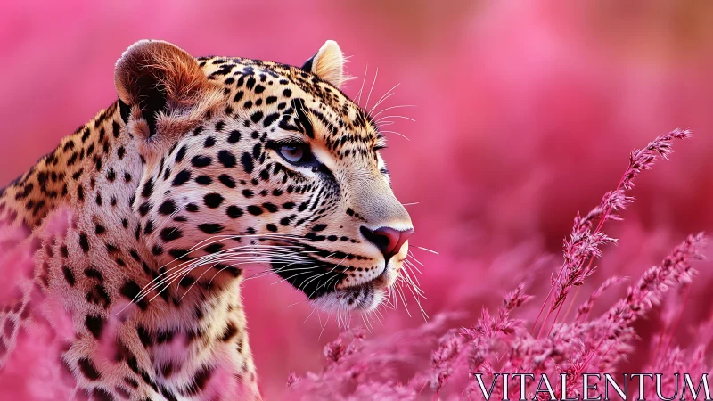 Leopard Portrait Against Magenta Floral Background