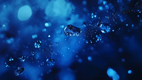 Macro depth-of-field capture of suspended blue water droplets