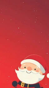 Minimal red background with stylized Santa character illustration.
