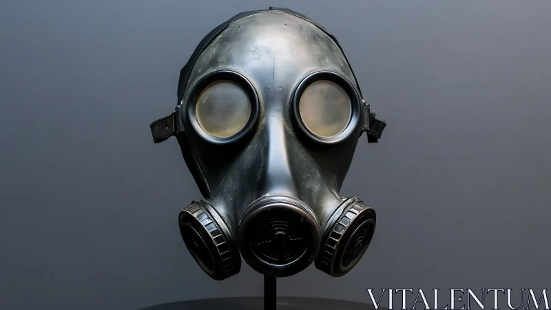 Full-face military gas mask with circular filter canisters.