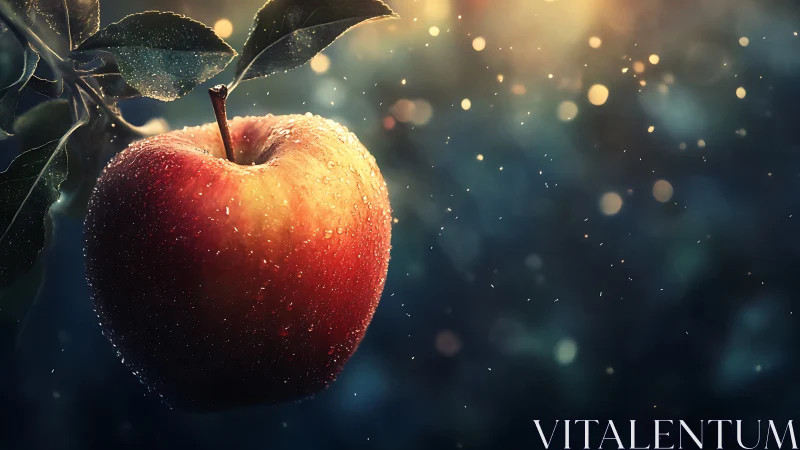 Dewlit orchard jewel hangs suspended in evening starlight