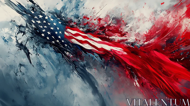 Dynamic American flag abstraction in red, white, and blue motion.