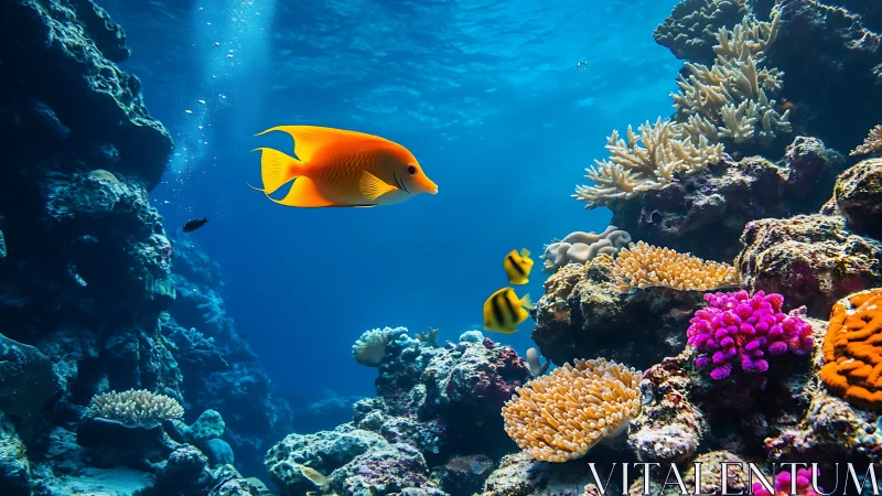 Bright reef fish glide through vibrant coral garden