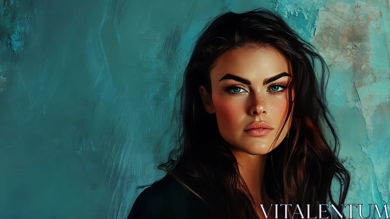 Teal backdrop portrait with high-contrast digital realism study.