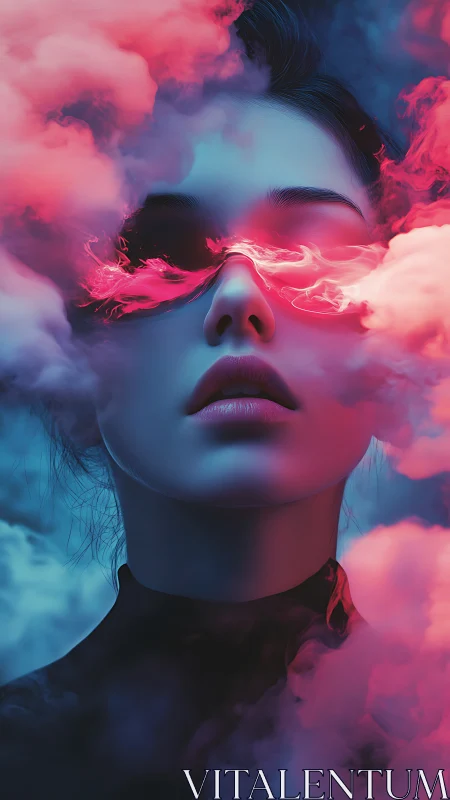 Neon dreamer veiled in flaming clouds of electric calm.