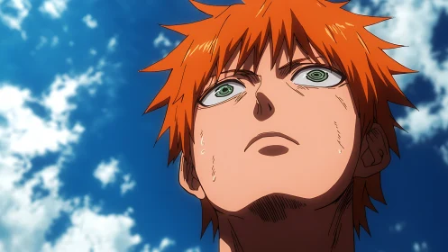 Skylocked resolve under orange hair and storm-bright eyes.