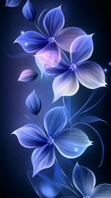 Luminous Blue Flowers with Glowing Ethereal Petals Against Dark