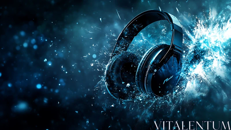 Sonic splash headphones explode through electric blue sound.