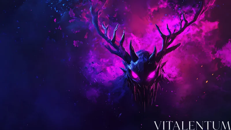 Neon antlered phantom drifting through electric starlight.