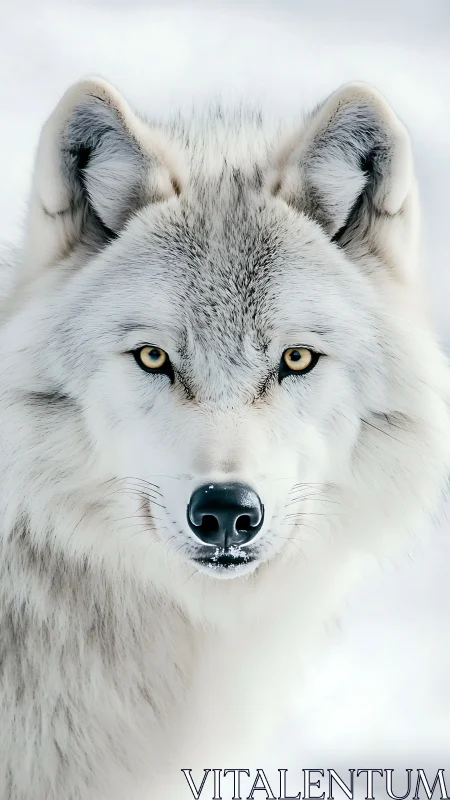 High-key frontal portrait of Arctic wolf in winter snow