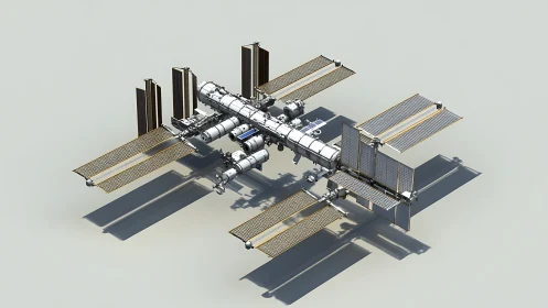 High-fidelity 3D structural visualization of space station arrays.