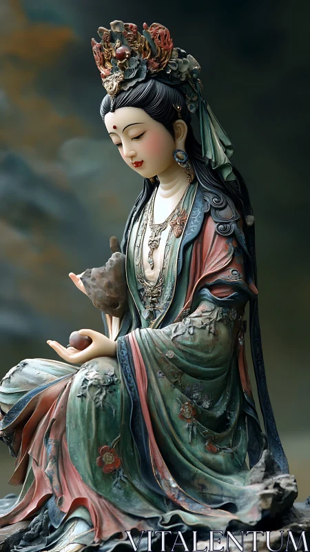Seated robed figure rendered in detailed digital sculpture