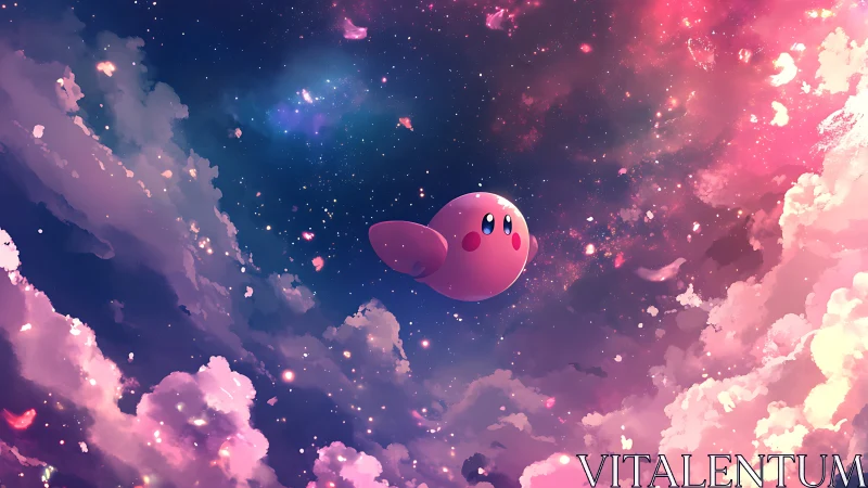 Celestial pink character in luminous nebula cloudscape digital painting.
