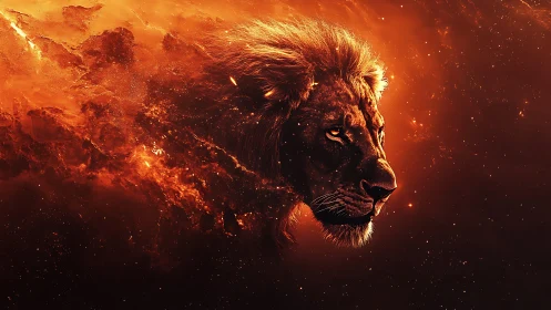 Solar Mane Monarch Roaring Quietly Through Cosmic Emberfields.