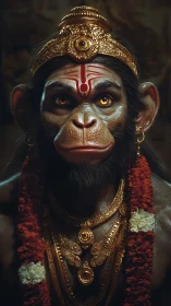 Divine simian deity rendered in ornate 3D realism.