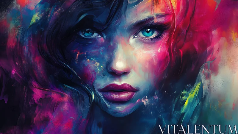 Vivid neon portrait captures a mysterious woman in swirling light