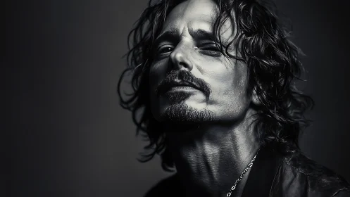 Monochrome close-up portrait of a man with tilted head