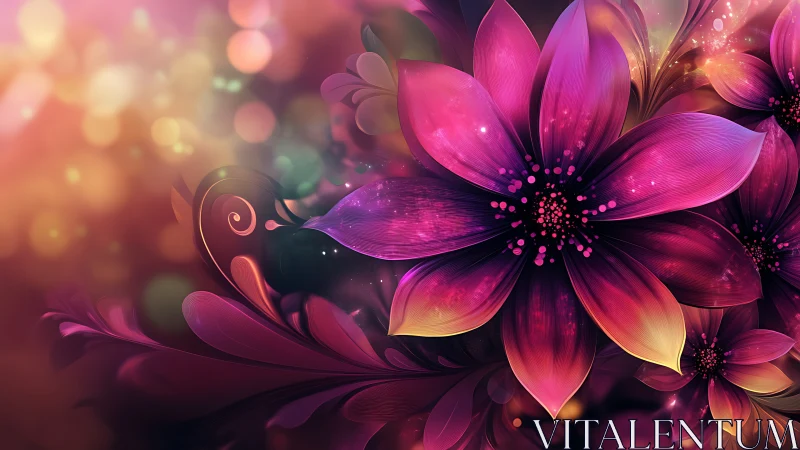 Luminescent Digital Blooms: Magenta Petals Against Ethereal Gradient Background.