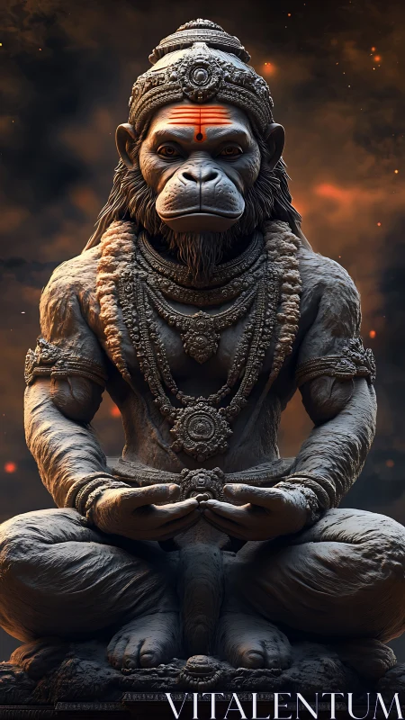 Serene divine monkey statue radiating quiet spiritual power.