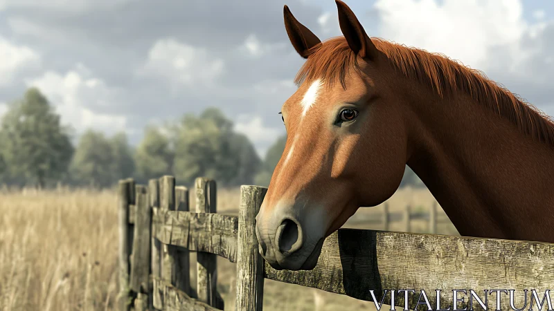 Gentle chestnut horse enjoying a quiet afternoon by fence.