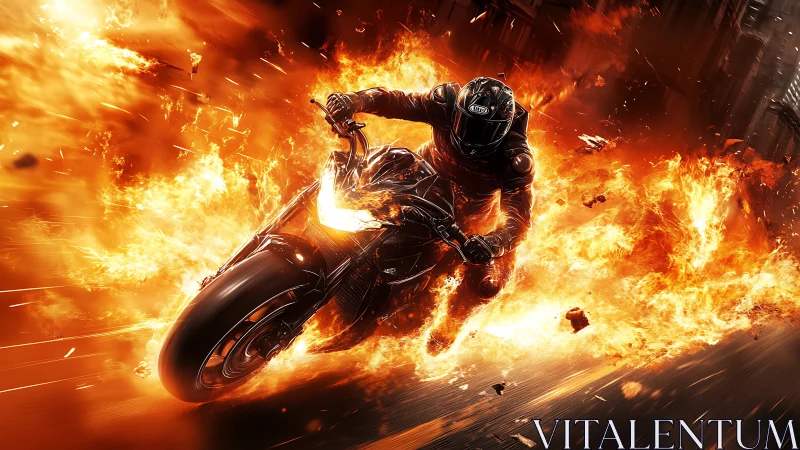 Flame-wreathed street rider carves molten arcs through night