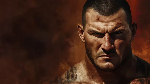 Weathered fighter’s intense gaze holds a powerful story